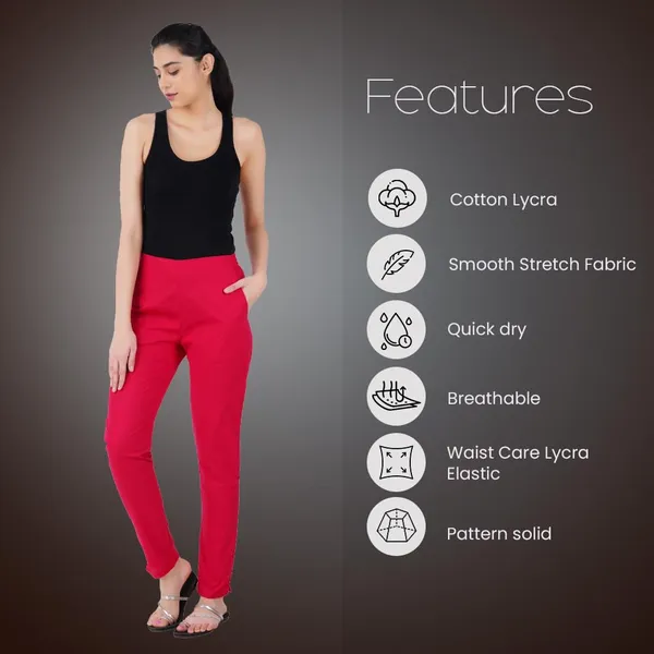 Bright_Pink_Ultra_Soft_Stretchable_Lycra_Cotton_Trousers_Pant_For_Women,_Half-Elasticated_Waist,_Side_Zipper_&_Pocket,_Straight_Fit_Formal_Wear_For_Regular_Office,_Work,_College_&_Daily_Casual_Use