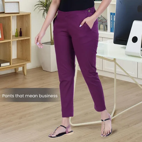 Beetroot_Ultra_Soft_Stretchable_Lycra_Cotton_Trousers_Pant_For_Women,_Half-Elasticated_Waist,_Side_Zipper_&_Pocket,_Straight_Fit_Formal_Wear_For_Regular_Office,_Work,_College_&_Daily_Casual_Use
