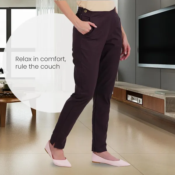 Coffee_Brown_Ultra_Soft_Stretchable_Lycra_Cotton_Trousers_Pant_For_Women,_Half-Elasticated_Waist,_Side_Zipper_&_Pocket,_Straight_Fit_Formal_Wear_For_Regular_Office,_Work,_College_&_Daily_Casual_Use