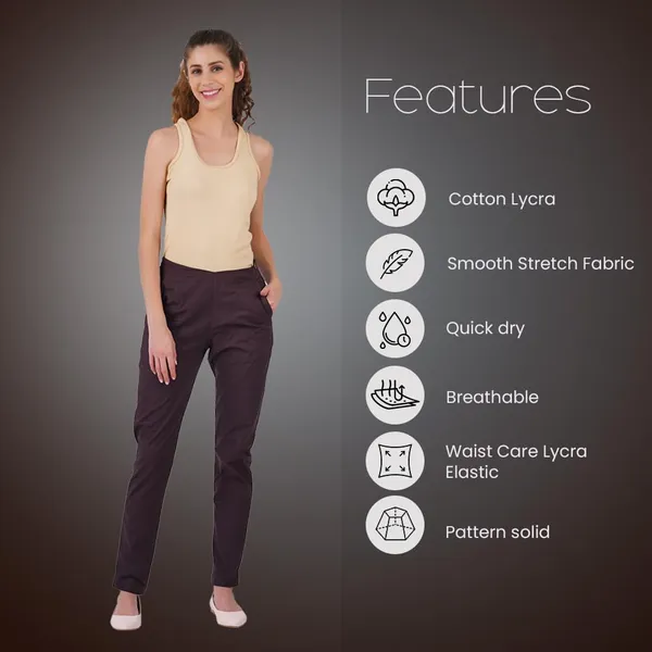 Coffee_Brown_Ultra_Soft_Stretchable_Lycra_Cotton_Trousers_Pant_For_Women,_Half-Elasticated_Waist,_Side_Zipper_&_Pocket,_Straight_Fit_Formal_Wear_For_Regular_Office,_Work,_College_&_Daily_Casual_Use
