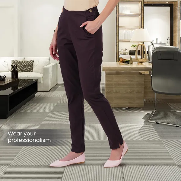 Coffee_Brown_Ultra_Soft_Stretchable_Lycra_Cotton_Trousers_Pant_For_Women,_Half-Elasticated_Waist,_Side_Zipper_&_Pocket,_Straight_Fit_Formal_Wear_For_Regular_Office,_Work,_College_&_Daily_Casual_Use