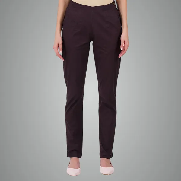 Coffee_Brown_Ultra_Soft_Stretchable_Lycra_Cotton_Trousers_Pant_For_Women,_Half-Elasticated_Waist,_Side_Zipper_&_Pocket,_Straight_Fit_Formal_Wear_For_Regular_Office,_Work,_College_&_Daily_Casual_Use