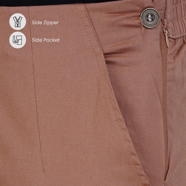 Chocolate_Brown_Ultra_Soft_Stretchable_Lycra_Cotton_Trousers_Pant_For_Women,_Half-Elasticated_Waist,_Side_Zipper_&_Pocket,_Straight_Fit_Formal_Wear_For_Regular_Office,_Work,_College_&_Daily_Casual_Use