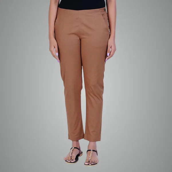 Chocolate_Brown_Ultra_Soft_Stretchable_Lycra_Cotton_Trousers_Pant_For_Women,_Half-Elasticated_Waist,_Side_Zipper_&_Pocket,_Straight_Fit_Formal_Wear_For_Regular_Office,_Work,_College_&_Daily_Casual_Use