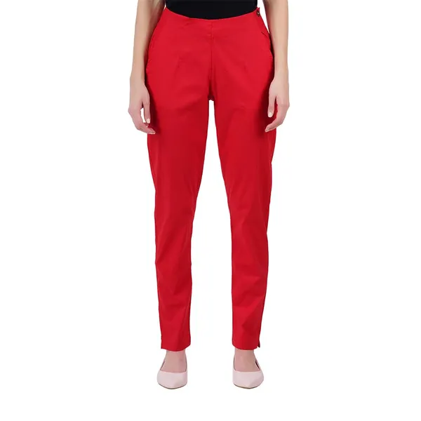 Chilly_Red_Ultra_Soft_Stretchable_Lycra_Cotton_Trousers_Pant_For_Women,_Half-Elasticated_Waist,_Side_Zipper_&_Pocket,_Straight_Fit_Formal_Wear_For_Regular_Office,_Work,_College_&_Daily_Casual_Use