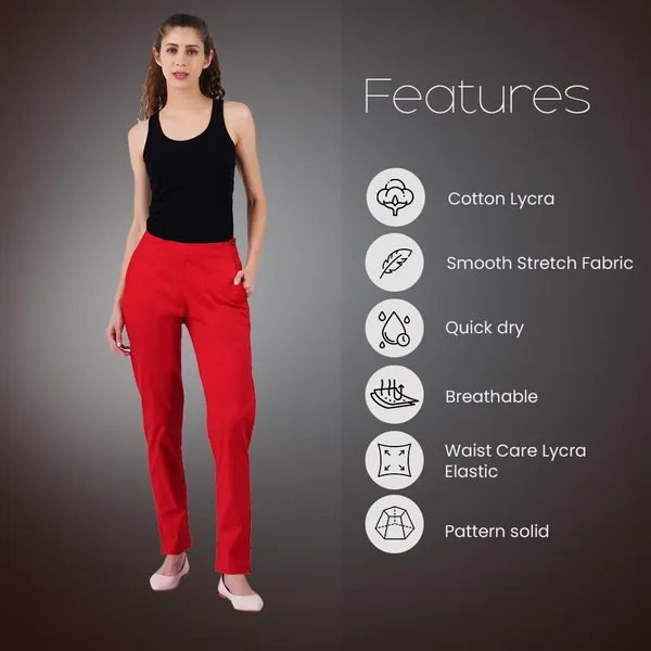 Chilly_Red_Ultra_Soft_Stretchable_Lycra_Cotton_Trousers_Pant_For_Women,_Half-Elasticated_Waist,_Side_Zipper_&_Pocket,_Straight_Fit_Formal_Wear_For_Regular_Office,_Work,_College_&_Daily_Casual_Use