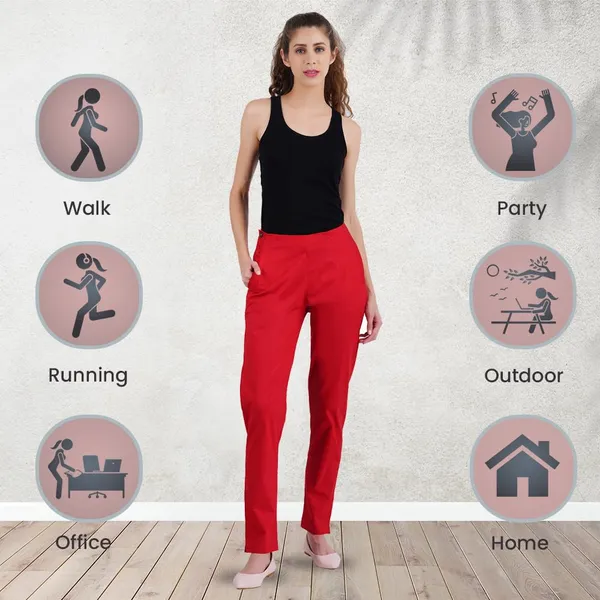 Chilly_Red_Ultra_Soft_Stretchable_Lycra_Cotton_Trousers_Pant_For_Women,_Half-Elasticated_Waist,_Side_Zipper_&_Pocket,_Straight_Fit_Formal_Wear_For_Regular_Office,_Work,_College_&_Daily_Casual_Use