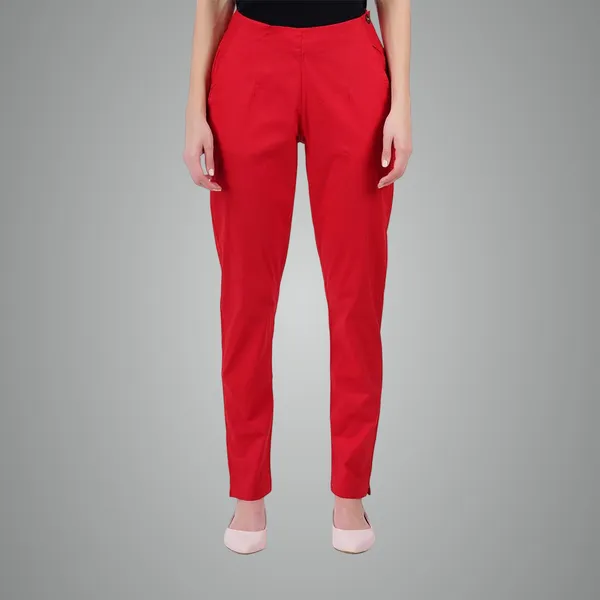 Chilly_Red_Ultra_Soft_Stretchable_Lycra_Cotton_Trousers_Pant_For_Women,_Half-Elasticated_Waist,_Side_Zipper_&_Pocket,_Straight_Fit_Formal_Wear_For_Regular_Office,_Work,_College_&_Daily_Casual_Use
