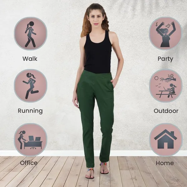 Dark_Green_Ultra_Soft_Stretchable_Lycra_Cotton_Trousers_Pant_For_Women,_Half-Elasticated_Waist,_Side_Zipper_&_Pocket,_Straight_Fit_Formal_Wear_For_Regular_Office,_Work,_College_&_Daily_Casual_Use