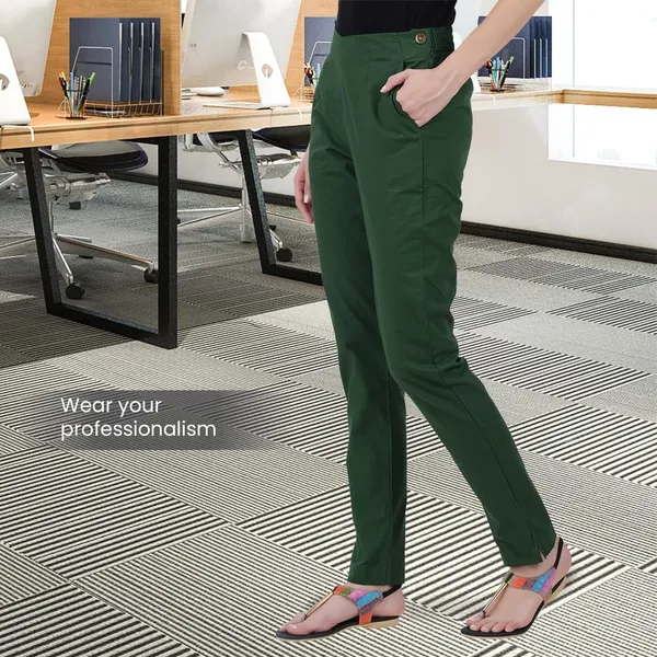 Dark_Green_Ultra_Soft_Stretchable_Lycra_Cotton_Trousers_Pant_For_Women,_Half-Elasticated_Waist,_Side_Zipper_&_Pocket,_Straight_Fit_Formal_Wear_For_Regular_Office,_Work,_College_&_Daily_Casual_Use