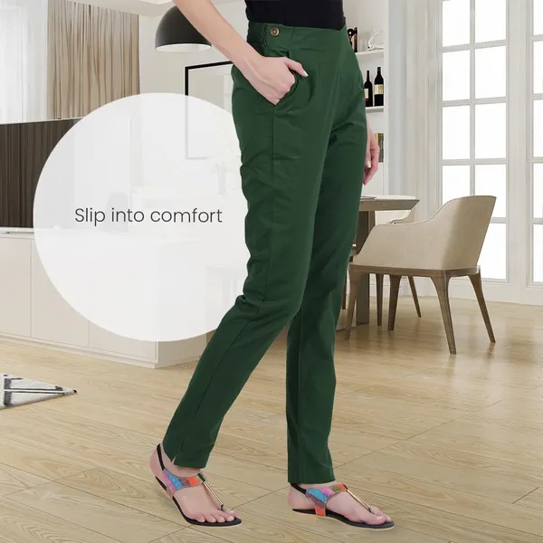 Dark_Green_Ultra_Soft_Stretchable_Lycra_Cotton_Trousers_Pant_For_Women,_Half-Elasticated_Waist,_Side_Zipper_&_Pocket,_Straight_Fit_Formal_Wear_For_Regular_Office,_Work,_College_&_Daily_Casual_Use