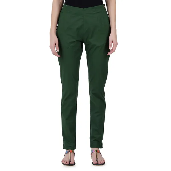 Dark_Green_Ultra_Soft_Stretchable_Lycra_Cotton_Trousers_Pant_For_Women,_Half-Elasticated_Waist,_Side_Zipper_&_Pocket,_Straight_Fit_Formal_Wear_For_Regular_Office,_Work,_College_&_Daily_Casual_Use