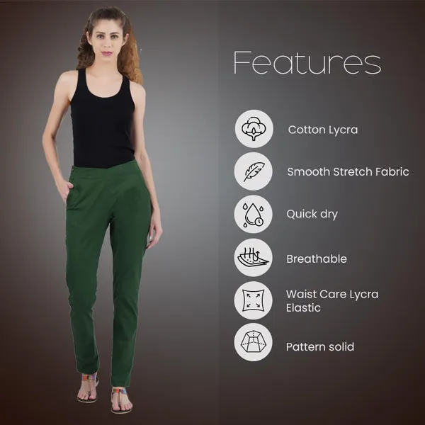 Dark_Green_Ultra_Soft_Stretchable_Lycra_Cotton_Trousers_Pant_For_Women,_Half-Elasticated_Waist,_Side_Zipper_&_Pocket,_Straight_Fit_Formal_Wear_For_Regular_Office,_Work,_College_&_Daily_Casual_Use