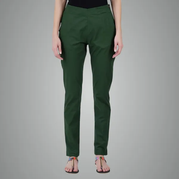 Dark_Green_Ultra_Soft_Stretchable_Lycra_Cotton_Trousers_Pant_For_Women,_Half-Elasticated_Waist,_Side_Zipper_&_Pocket,_Straight_Fit_Formal_Wear_For_Regular_Office,_Work,_College_&_Daily_Casual_Use