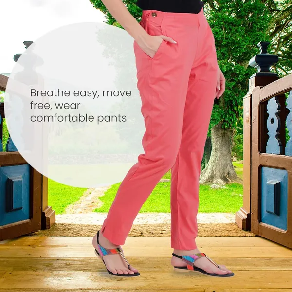 Deep_Sea_Coral_Ultra_Soft_Stretchable_Lycra_Cotton_Trousers_Pant_For_Women,_Half-Elasticated_Waist,_Side_Zipper_&_Pocket,_Straight_Fit_Formal_Wear_For_Regular_Office,_Work,_College_&_Daily_Casual_Use