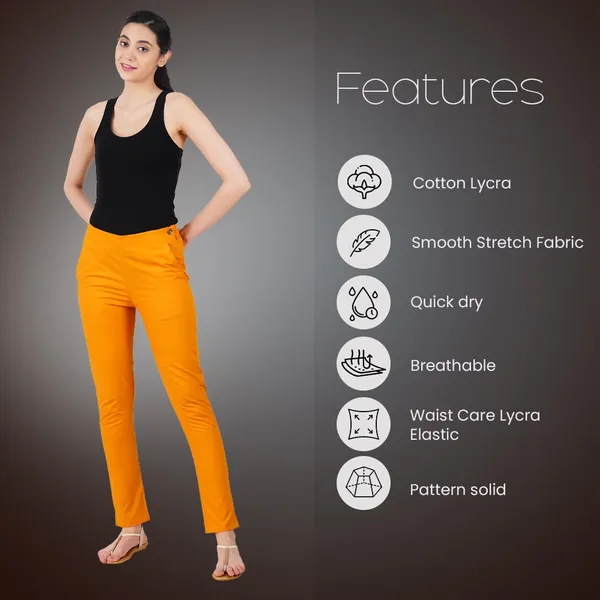 Fire_Yellow_Ultra_Soft_Stretchable_Lycra_Cotton_Trousers_Pant_For_Women,_Half-Elasticated_Waist,_Side_Zipper_&_Pocket,_Straight_Fit_Formal_Wear_For_Regular_Office,_Work,_College_&_Daily_Casual_Use