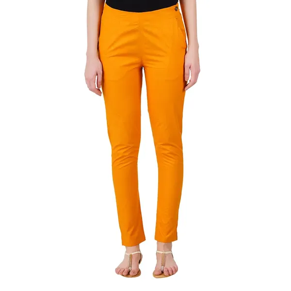 Fire_Yellow_Ultra_Soft_Stretchable_Lycra_Cotton_Trousers_Pant_For_Women,_Half-Elasticated_Waist,_Side_Zipper_&_Pocket,_Straight_Fit_Formal_Wear_For_Regular_Office,_Work,_College_&_Daily_Casual_Use