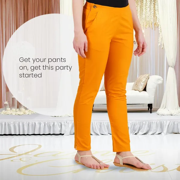 Fire_Yellow_Ultra_Soft_Stretchable_Lycra_Cotton_Trousers_Pant_For_Women,_Half-Elasticated_Waist,_Side_Zipper_&_Pocket,_Straight_Fit_Formal_Wear_For_Regular_Office,_Work,_College_&_Daily_Casual_Use