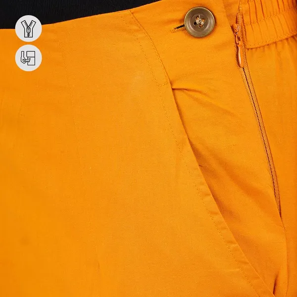 Fire_Yellow_Ultra_Soft_Stretchable_Lycra_Cotton_Trousers_Pant_For_Women,_Half-Elasticated_Waist,_Side_Zipper_&_Pocket,_Straight_Fit_Formal_Wear_For_Regular_Office,_Work,_College_&_Daily_Casual_Use