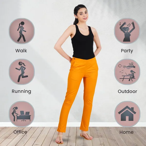 Fire_Yellow_Ultra_Soft_Stretchable_Lycra_Cotton_Trousers_Pant_For_Women,_Half-Elasticated_Waist,_Side_Zipper_&_Pocket,_Straight_Fit_Formal_Wear_For_Regular_Office,_Work,_College_&_Daily_Casual_Use