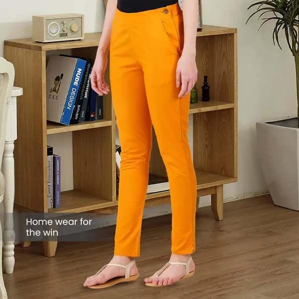 Fire_Yellow_Ultra_Soft_Stretchable_Lycra_Cotton_Trousers_Pant_For_Women,_Half-Elasticated_Waist,_Side_Zipper_&_Pocket,_Straight_Fit_Formal_Wear_For_Regular_Office,_Work,_College_&_Daily_Casual_Use