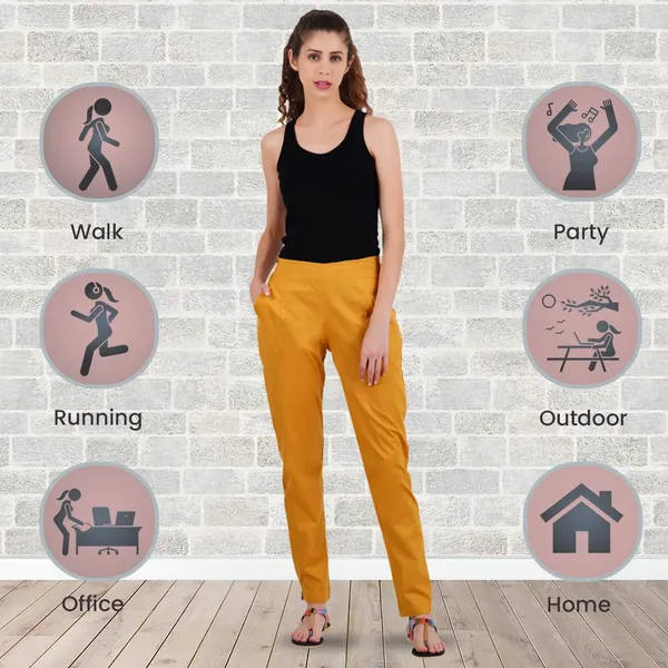 Honey_Mustard_Ultra_Soft_Stretchable_Lycra_Cotton_Trousers_Pant_For_Women,_Half-Elasticated_Waist,_Side_Zipper_&_Pocket,_Straight_Fit_Formal_Wear_For_Regular_Office,_Work,_College_&_Daily_Casual_Use
