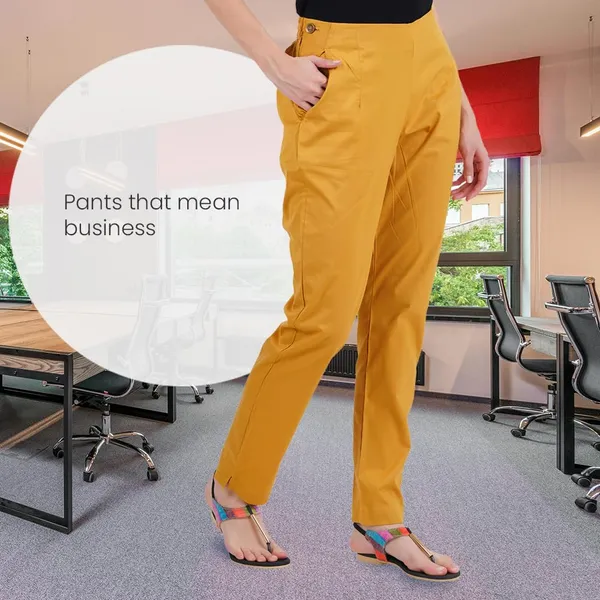 Honey_Mustard_Ultra_Soft_Stretchable_Lycra_Cotton_Trousers_Pant_For_Women,_Half-Elasticated_Waist,_Side_Zipper_&_Pocket,_Straight_Fit_Formal_Wear_For_Regular_Office,_Work,_College_&_Daily_Casual_Use