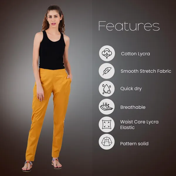 Honey_Mustard_Ultra_Soft_Stretchable_Lycra_Cotton_Trousers_Pant_For_Women,_Half-Elasticated_Waist,_Side_Zipper_&_Pocket,_Straight_Fit_Formal_Wear_For_Regular_Office,_Work,_College_&_Daily_Casual_Use