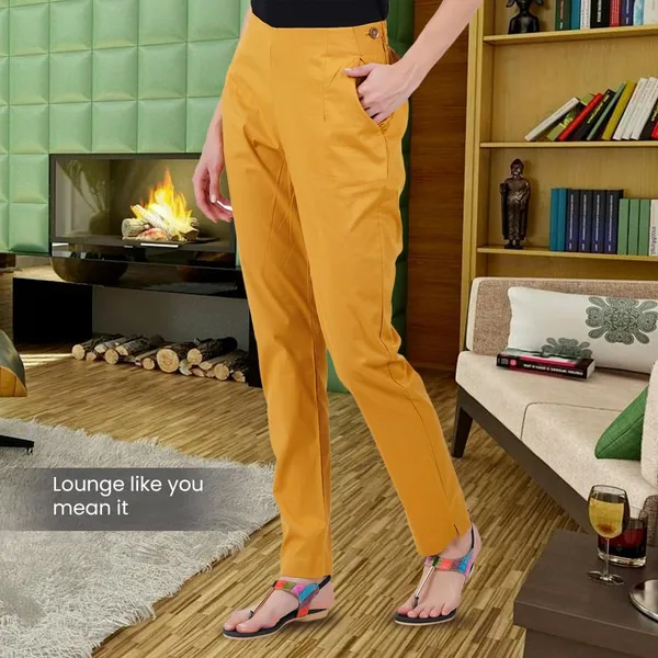 Honey_Mustard_Ultra_Soft_Stretchable_Lycra_Cotton_Trousers_Pant_For_Women,_Half-Elasticated_Waist,_Side_Zipper_&_Pocket,_Straight_Fit_Formal_Wear_For_Regular_Office,_Work,_College_&_Daily_Casual_Use