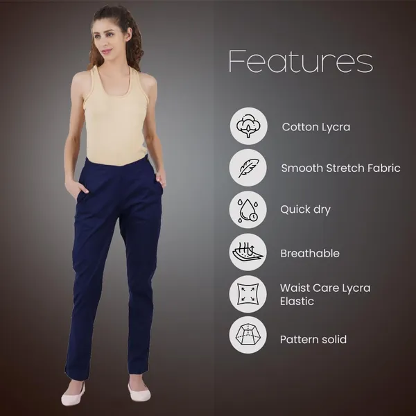Midnight_Blue_Ultra_Soft_Stretchable_Lycra_Cotton_Trousers_Pant_For_Women,_Half-Elasticated_Waist,_Side_Zipper_&_Pocket,_Straight_Fit_Formal_Wear_For_Regular_Office,_Work,_College_&_Daily_Casual_Use