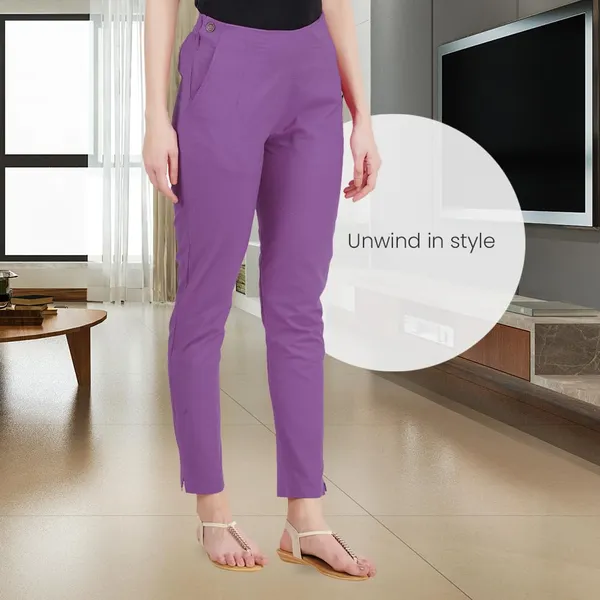 Magenta_Violet_Ultra_Soft_Stretchable_Lycra_Cotton_Trousers_Pant_For_Women,_Half-Elasticated_Waist,_Side_Zipper_&_Pocket,_Straight_Fit_Formal_Wear_For_Regular_Office,_Work,_College_&_Daily_Casual_Use