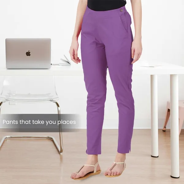 Magenta_Violet_Ultra_Soft_Stretchable_Lycra_Cotton_Trousers_Pant_For_Women,_Half-Elasticated_Waist,_Side_Zipper_&_Pocket,_Straight_Fit_Formal_Wear_For_Regular_Office,_Work,_College_&_Daily_Casual_Use