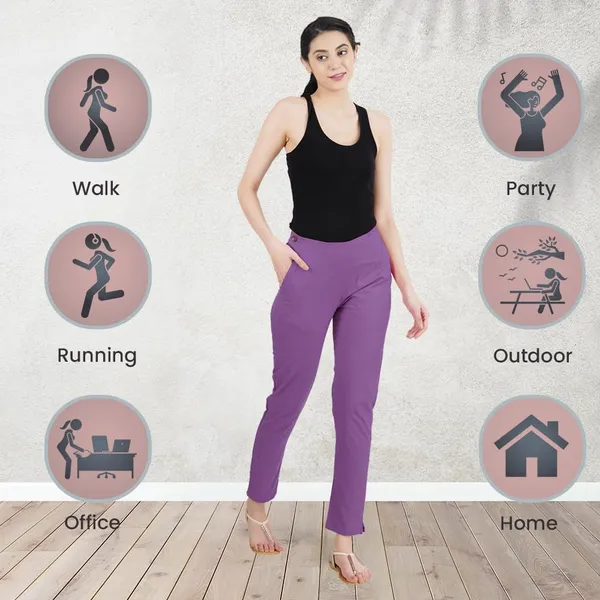Magenta_Violet_Ultra_Soft_Stretchable_Lycra_Cotton_Trousers_Pant_For_Women,_Half-Elasticated_Waist,_Side_Zipper_&_Pocket,_Straight_Fit_Formal_Wear_For_Regular_Office,_Work,_College_&_Daily_Casual_Use