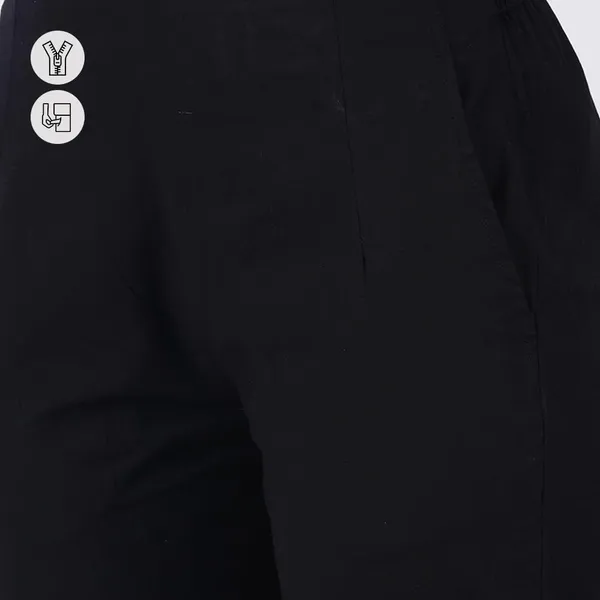 Black_Ultra_Soft_Stretchable_Lycra_Cotton_Trousers_Pant_For_Women,_Half-Elasticated_Waist,_Side_Zipper_&_Pocket,_Straight_Fit_Formal_Wear_For_Regular_Office,_Work,_College_&_Daily_Casual_Use