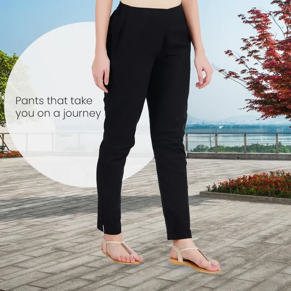 Black_Ultra_Soft_Stretchable_Lycra_Cotton_Trousers_Pant_For_Women,_Half-Elasticated_Waist,_Side_Zipper_&_Pocket,_Straight_Fit_Formal_Wear_For_Regular_Office,_Work,_College_&_Daily_Casual_Use