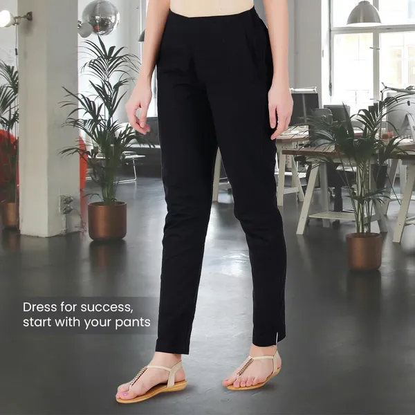 Black_Ultra_Soft_Stretchable_Lycra_Cotton_Trousers_Pant_For_Women,_Half-Elasticated_Waist,_Side_Zipper_&_Pocket,_Straight_Fit_Formal_Wear_For_Regular_Office,_Work,_College_&_Daily_Casual_Use