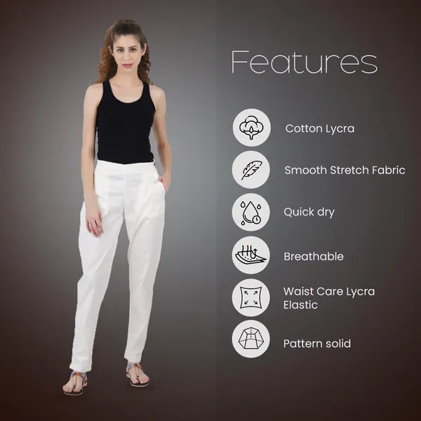 Off_White_Ultra_Soft_Stretchable_Lycra_Cotton_Trousers_Pant_For_Women,_Half-Elasticated_Waist,_Side_Zipper_&_Pocket,_Straight_Fit_Formal_Wear_For_Regular_Office,_Work,_College_&_Daily_Casual_Use