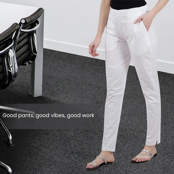 Off_White_Ultra_Soft_Stretchable_Lycra_Cotton_Trousers_Pant_For_Women,_Half-Elasticated_Waist,_Side_Zipper_&_Pocket,_Straight_Fit_Formal_Wear_For_Regular_Office,_Work,_College_&_Daily_Casual_Use