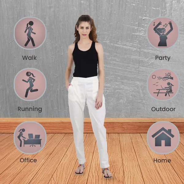 Off_White_Ultra_Soft_Stretchable_Lycra_Cotton_Trousers_Pant_For_Women,_Half-Elasticated_Waist,_Side_Zipper_&_Pocket,_Straight_Fit_Formal_Wear_For_Regular_Office,_Work,_College_&_Daily_Casual_Use