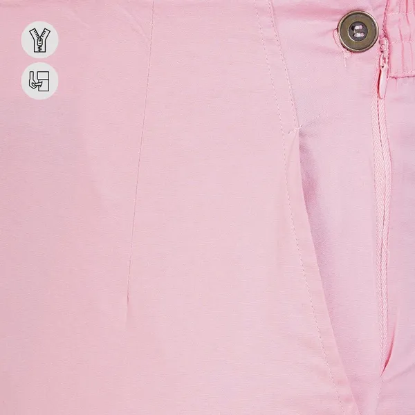 Peach_Pink_Ultra_Soft_Stretchable_Lycra_Cotton_Trousers_Pant_For_Women,_Half-Elasticated_Waist,_Side_Zipper_&_Pocket,_Straight_Fit_Formal_Wear_For_Regular_Office,_Work,_College_&_Daily_Casual_Use