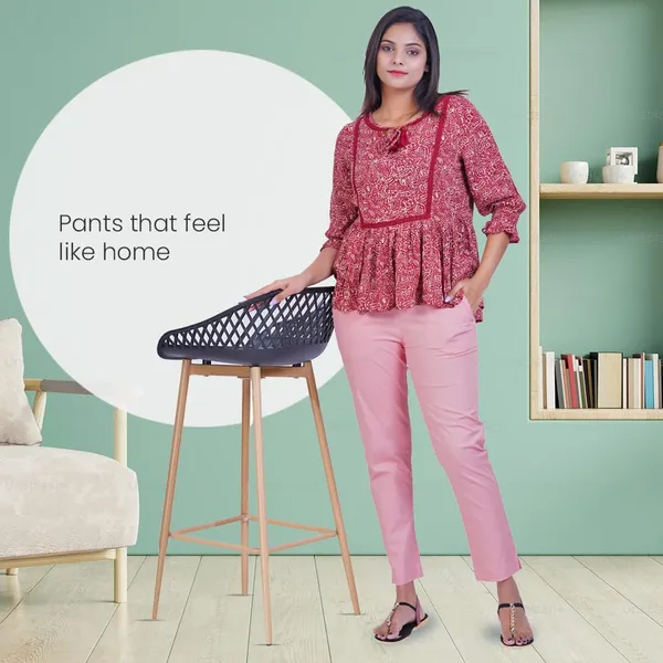 Peach_Pink_Ultra_Soft_Stretchable_Lycra_Cotton_Trousers_Pant_For_Women,_Half-Elasticated_Waist,_Side_Zipper_&_Pocket,_Straight_Fit_Formal_Wear_For_Regular_Office,_Work,_College_&_Daily_Casual_Use