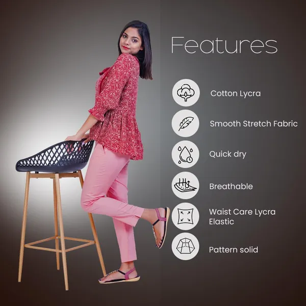 Peach_Pink_Ultra_Soft_Stretchable_Lycra_Cotton_Trousers_Pant_For_Women,_Half-Elasticated_Waist,_Side_Zipper_&_Pocket,_Straight_Fit_Formal_Wear_For_Regular_Office,_Work,_College_&_Daily_Casual_Use