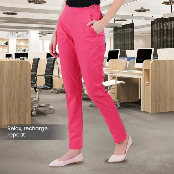 Paradise_Pink_Ultra_Soft_Stretchable_Lycra_Cotton_Trousers_Pant_For_Women,_Half-Elasticated_Waist,_Side_Zipper_&_Pocket,_Straight_Fit_Formal_Wear_For_Regular_Office,_Work,_College_&_Daily_Casual_Use