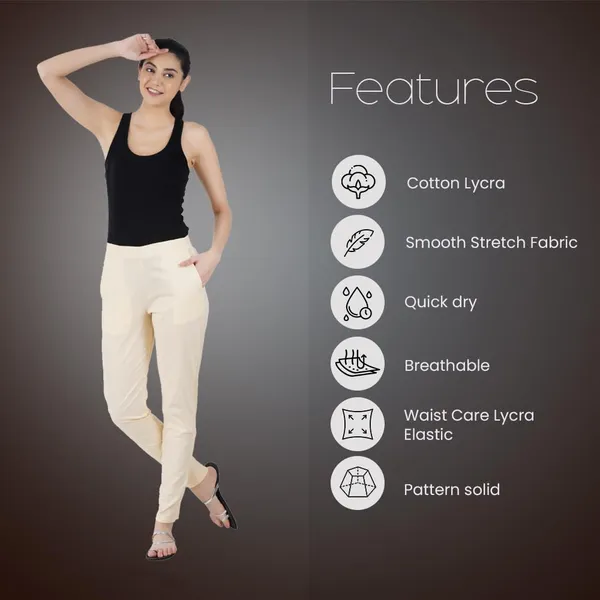 Cream_Ultra_Soft_Stretchable_Lycra_Cotton_Trousers_Pant_For_Women,_Half-Elasticated_Waist,_Side_Zipper_&_Pocket,_Straight_Fit_Formal_Wear_For_Regular_Office,_Work,_College_&_Daily_Casual_Use
