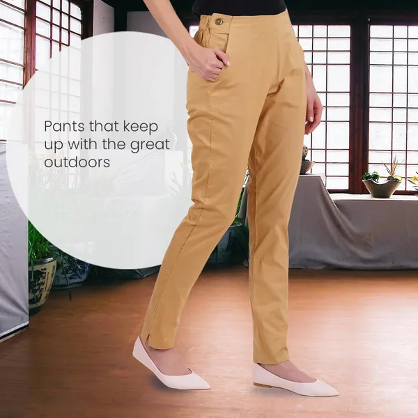 Tan_Ultra_Soft_Stretchable_Lycra_Cotton_Trousers_Pant_For_Women,_Half-Elasticated_Waist,_Side_Zipper_&_Pocket,_Straight_Fit_Formal_Wear_For_Regular_Office,_Work,_College_&_Daily_Casual_Use
