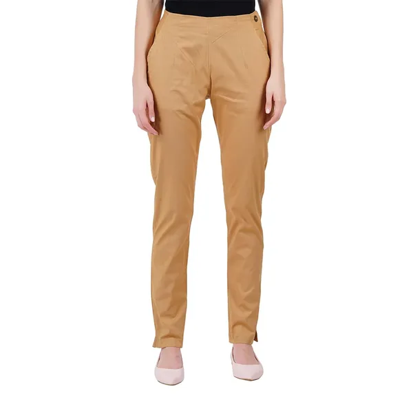 Tan_Ultra_Soft_Stretchable_Lycra_Cotton_Trousers_Pant_For_Women,_Half-Elasticated_Waist,_Side_Zipper_&_Pocket,_Straight_Fit_Formal_Wear_For_Regular_Office,_Work,_College_&_Daily_Casual_Use