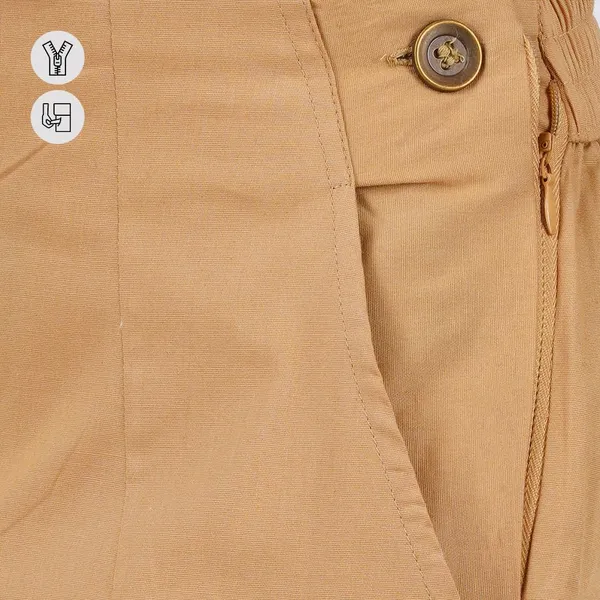 Tan_Ultra_Soft_Stretchable_Lycra_Cotton_Trousers_Pant_For_Women,_Half-Elasticated_Waist,_Side_Zipper_&_Pocket,_Straight_Fit_Formal_Wear_For_Regular_Office,_Work,_College_&_Daily_Casual_Use