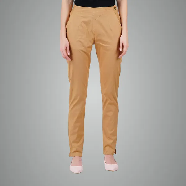 Tan_Ultra_Soft_Stretchable_Lycra_Cotton_Trousers_Pant_For_Women,_Half-Elasticated_Waist,_Side_Zipper_&_Pocket,_Straight_Fit_Formal_Wear_For_Regular_Office,_Work,_College_&_Daily_Casual_Use