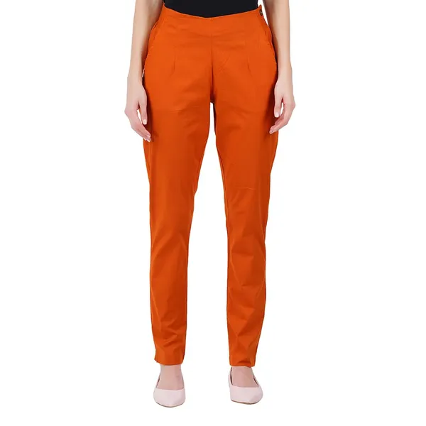 Burnt_Orange_Ultra_Soft_Stretchable_Lycra_Cotton_Trousers_Pant_For_Women,_Half-Elasticated_Waist,_Side_Zipper_&_Pocket,_Straight_Fit_Formal_Wear_For_Regular_Office,_Work,_College_&_Daily_Casual_Use