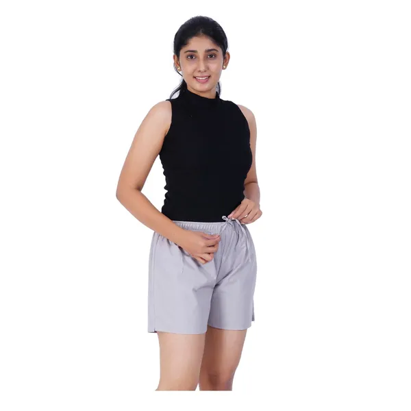 Alloy_Grey_100%_Pure_Cotton_Shorts_For_Women-_Soft,_Light,_Breathable_Lounge/Outing/Summer/Vacation,_Regular_Fit_Solid_Multicolor_-_Casual_And_Comfort_Bottom_Wear